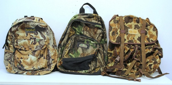 Three Different Hunting Camo Backpacks - Eureka Outfitters, Fieldline Outfitters, Cabelas...