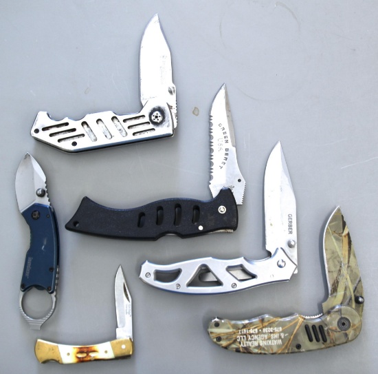 Lot of 6 Mixed Knives - S&W Extreme Ops Folding, Frost Cutlery Flying Falcon Green Beret USA