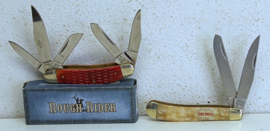 Two Folding Pocket Knives - S&W Texas Hold'em...2 Blade, Rough Rider...5 Blade in Original Box...