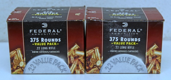 Two Full Federal 375 Round Value Pack .22 LR 36 gr. HP Cartridges Ammunition...