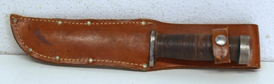 Cattaraugus...225 Q WWII Utility and Fighting Fixed Blade Knife with Leather Sheath, 6 1/8" Blade, 1