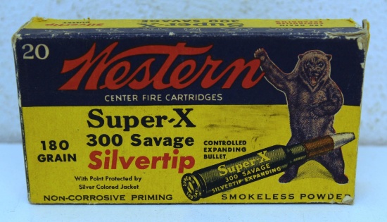 Full Vintage Box Western Super-X Bear Box .300 Savage 180 gr. SilverTip Cartridges Ammunition - One