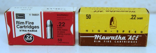 Full Vintage Box Hiawatha "ACE" High Speed .22 Short RF and Full Vintage Box Sears .22 Short RF