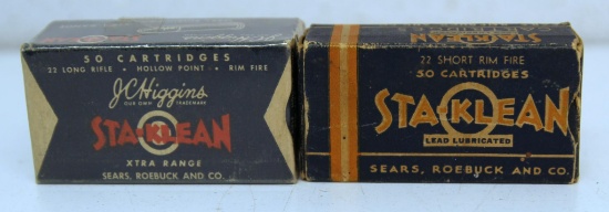 Full Vintage Box Sears Roebuck and Co. J.C. Higgins Sta-Klean....22 LR and Full Vintage Box Sears