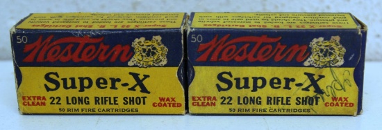 Two Full Vintage Boxes Western Super-X .22 LR Shot Cartridges Ammunition -... 1 Box has some writing