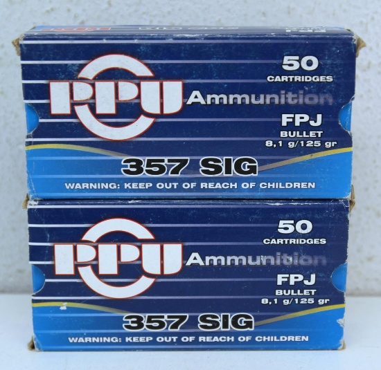 Two Full Boxes PPU .357 Sig. 125 gr. Cartridges Ammunition...