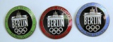 3 Different 1936 Berlin Olympics Filmabteilung (Film Press Dept) Pins...