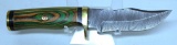 Handmade Damascus Steel Fixed Blade Hunting Knife and Sheath with custom wood, bone, horn or resin