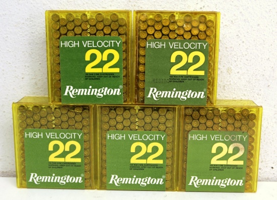 5 Full 100 Round Packs Remington .22 LR High Velocity Cartridges Ammunition...