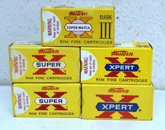 5 Different Full Vintage Boxes Western .22 LR Cartridges Ammunition...