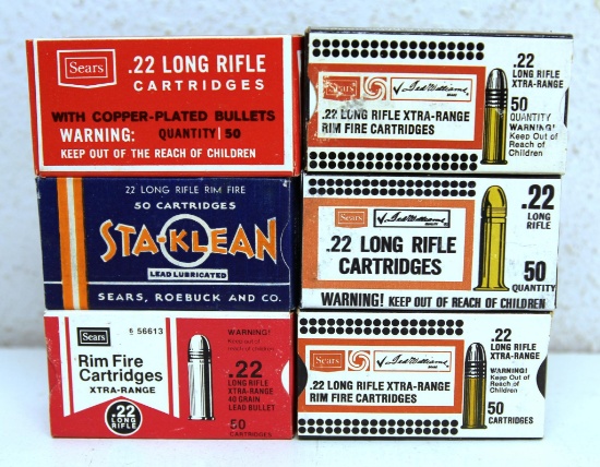 6 Different Full Vintage Boxes Sears and Roebuck .22 LR Cartridges Ammunition...