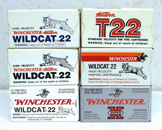 6 Different Full Vintage Boxes Winchester .22 LR Cartridges Ammunition...