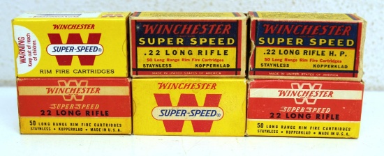 6 Different Full Vintage Boxes Winchester .22 LR Cartridges Ammunition...