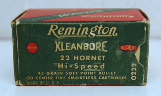 Full Vintage Box Remington .22 Hornet 45 gr. SP Cartridges Ammunition...