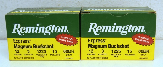 2 Full Boxes 15 Round Value Pack Remington 12 Ga. 3" 00 Buckshot Shotgun Shells Ammunition...