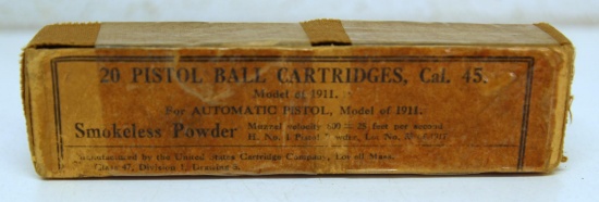 Full Box 20 .45 Cal. Pistol Ball Cartridges Ammunition Model of 1911 (Tape on Box)...