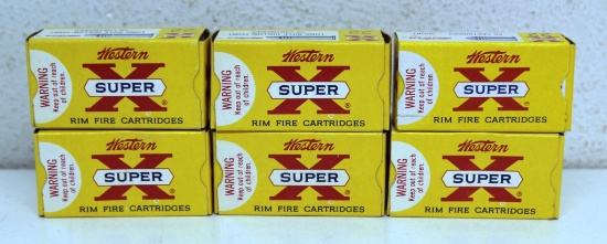 5 Full Vintage Boxes Western Super-X .22 LR and 1 Full Vintage Box Western Super-X .22 Short