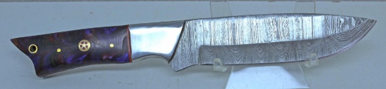 Handmade Damascus Steel Fixed Blade Hunting Knife and Sheath with custom wood, bone, horn or resin