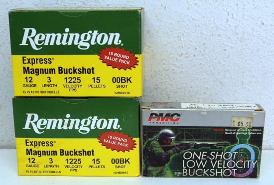 2 Full Boxes Remington 15 Round Value Pack 12 Ga. 3" 00 Buckshot and Full Box 5 Round PMC 12 Ga. 2