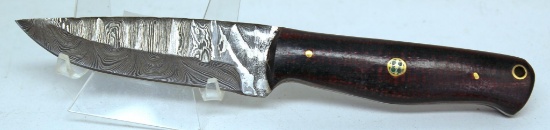 Handmade Damascus Steel Fixed Blade Hunting Knife and Sheath with custom wood, bone, horn or resin