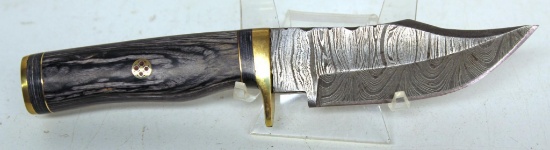 Handmade Damascus Steel Fixed Blade Hunting Knife and Sheath with custom wood, bone, horn or resin
