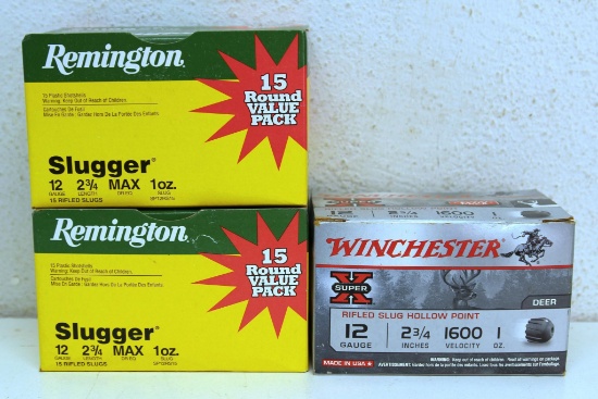 2 Full Boxes Remington Slugger 15 Round Value Pack 12 Ga. 2 3/4" 1 oz. Slugs and Full Box Winchester