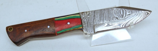 Handmade Damascus Steel Fixed Blade Hunting Knife and Sheath with custom wood, bone, horn or resin