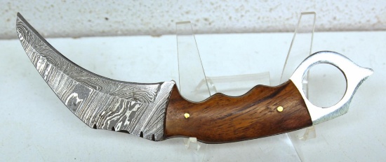Handmade Damascus Steel Fixed Blade Hunting Knife and Sheath with custom wood, bone, horn or resin
