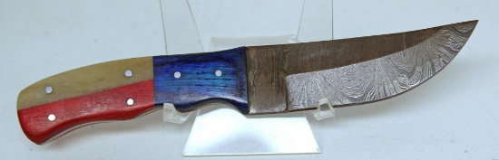 Handmade Damascus Steel Fixed Blade Hunting Knife and Sheath with custom wood, bone, horn or resin