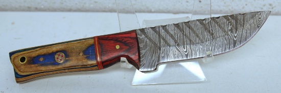 Handmade Damascus Steel Fixed Blade Hunting Knife and Sheath with custom wood, bone, horn or resin