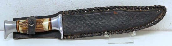 Solingen Germany Stag Handle Bowie Knife with Sheath, 8 1/4" Blade, 13 3/8" Overall...