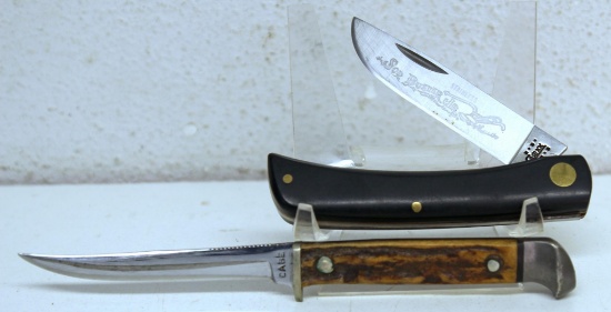2 Case XX Knives - Sod Buster Folding 2 3/4" Blade 6 1/2" Overall, Fixed Blade with Leather Sheath