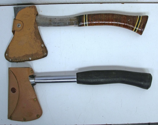2 Hatchets with Leather Blade Covers - Estwing...24A and Fuller No. 16...