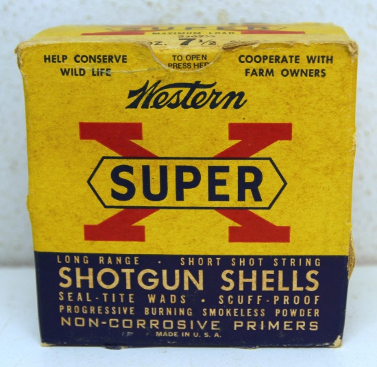 Full Vintage Box Western Super-X 12 Ga. 2 3/4" 7 1/2 Shot Shotgun Shells Ammunition...