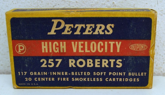 Full Vintage Box Peters High Velocity .257 Roberts 117 gr. SP Cartridges Ammunition...