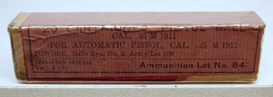 Full Sealed Army Lot Frankford Arsenal Cal. 45 M 1911 Pistol Ball Cartridges Ammunition for