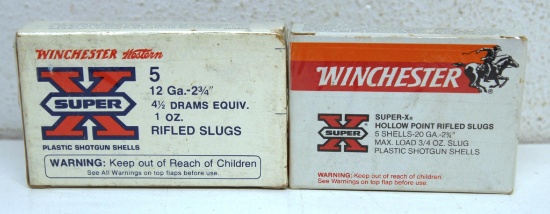 Full Vintage Box Winchester Super-X 20 Ga. 2 3/4" HP Rifled Slugs and Full Box Winchester Western