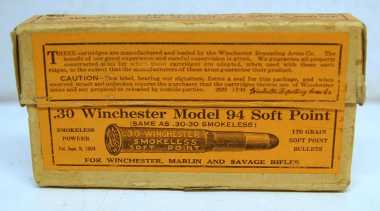 Full Vintage Sealed Two Piece Box Winchester .30 Winchester Model 94 Soft Point Cartridges