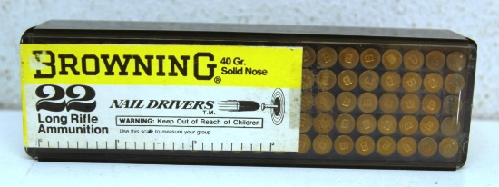 Full Vintage 100 Round Box Browning Nail Drivers 40 gr. .22 LR Cartridges Ammunition...