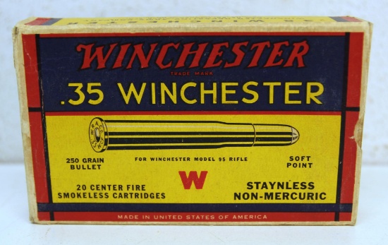 Full Vintage Box Winchester .35 Winchester Cartridges Ammunition...