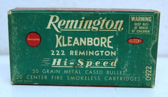 Full Vintage Box Remington .222 Remington Cartridges Ammunition...