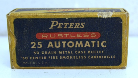 Partail Vintage Box 42 Peters .25 Automatic 50 gr. Cartridges Ammunition...