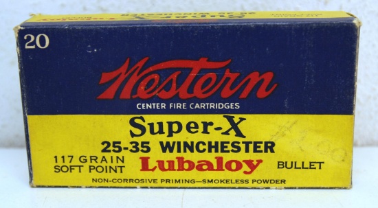 Full Vintage Box Western Super-X .25-35 Winchester 117 gr. SP Cartridges Ammunition...