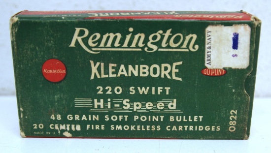 Full Vintage Box Remington .220 Swift 48 gr. SP Cartridges Ammunition...