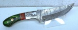 Handmade Damascus Steel Fixed Blade Hunting Knife and Sheath with custom wood, bone, horn or resin