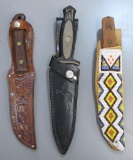 3 Fixed Blade Knives with Leather Sheaths - Marked Hand Forged Made in USA, Colt Dagger, Handcrafted
