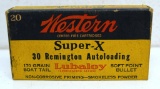 Full Vintage Box Western Super-X .30 Remington Autoloading...170 gr. BTSP Cartridges Ammunition...
