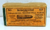 Full Vintage Two Piece Box Winchester 7.63 mm, .30 Cal. Mauser Cartridges Ammunition...