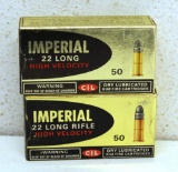 2 Full Vintage Boxes C-I-L Imperial High Velocity .22 Long and .22 LR Cartridges Ammunition...