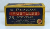 Full Vintage Box Peters Rustless .25 Stevens Rimfire Cartridges Ammunition...